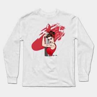 Girl Power Red Lipstick vintage Pinup Lashes retro make up artist make up lover Icon Long Sleeve T-Shirt